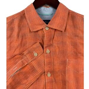 Tommy‎ Bahama Linen Button Up Shirt Mens Large Orange Camp Casual Vacation